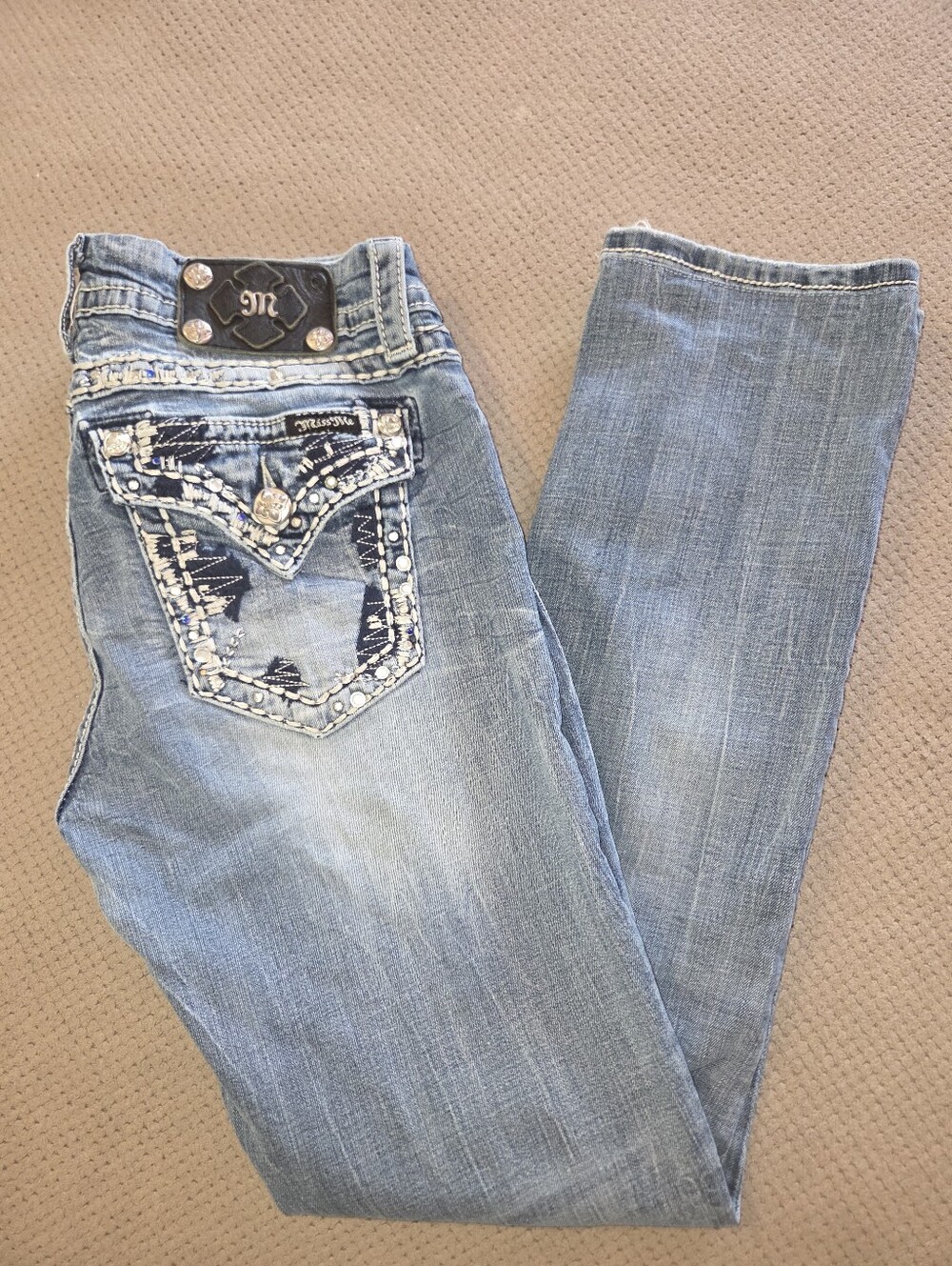 Vintage Y2K Miss Me Jeans Easy Skinny Size 27 Rhinestone Embellished